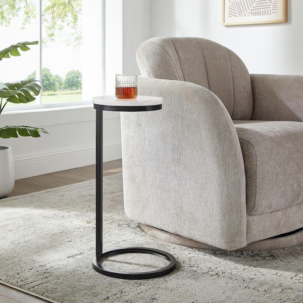 Chalmay 12 in. W Antique Bronze Finish Round Marble Top End Table