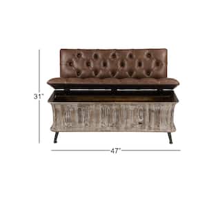 Brown Storage Bench with Tufted Faux Leather Seat and Back 32 in. X 47 in. X 20 in.