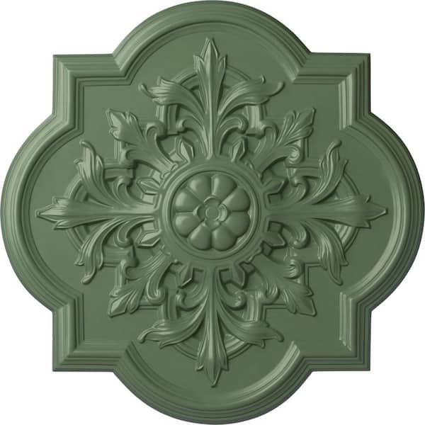 Ekena Millwork 31-1/4" x 2" Bonetti Urethane Ceiling Medallion (Fits Canopies up to 7-3/8"), Hand-Painted Athenian Green