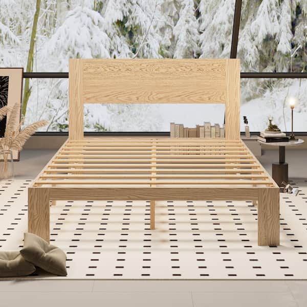 FUFU&GAGA Natural Brown Color Wooden Frame Queen Size Panel Bed