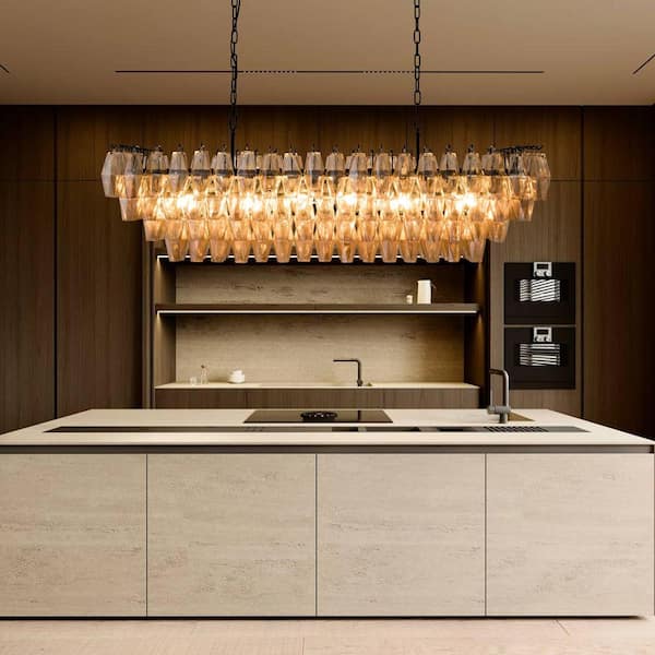 Modern Chandelier 54 in. 19-Lights Linear Black Chandelier With Smoky Glass, Chandelier for Dining Room, Living Room