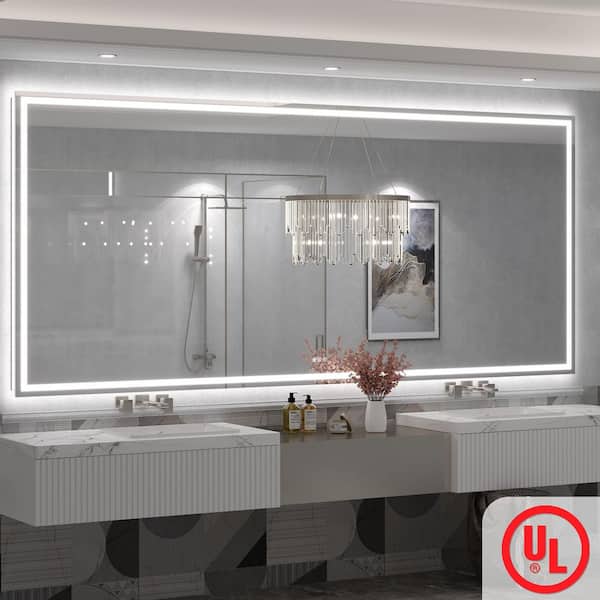 110in. W x 48in. H Rectangular Frameless UL Certified Front and Back LED Anti-Fog Tempered Wall Bathroom Vanity Mirror