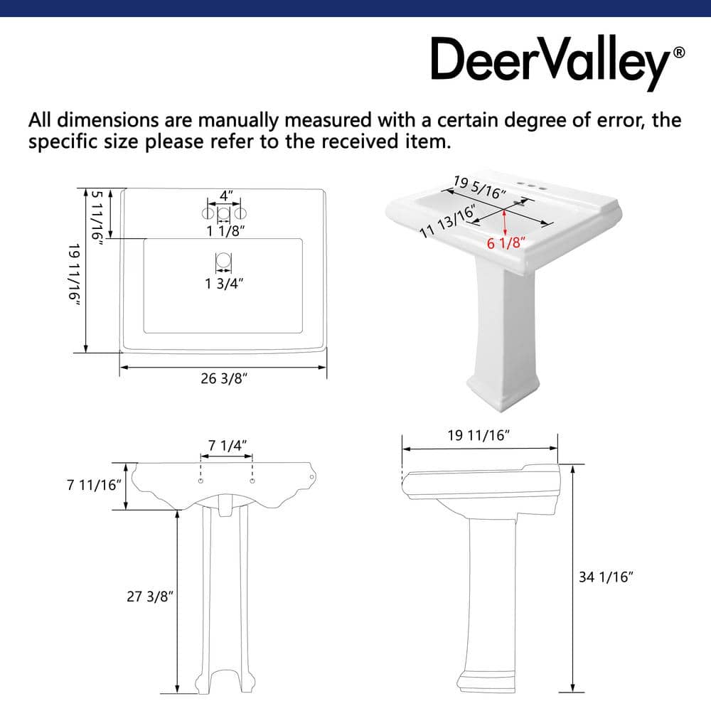 Elegant Apex White Ceramic 34" Rectangular Pedestal Sink with Overflow