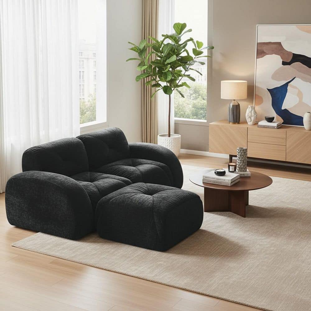 Homy Casa SAND 80.3 in. Round Arm Velvet Modular Sectional Sofa