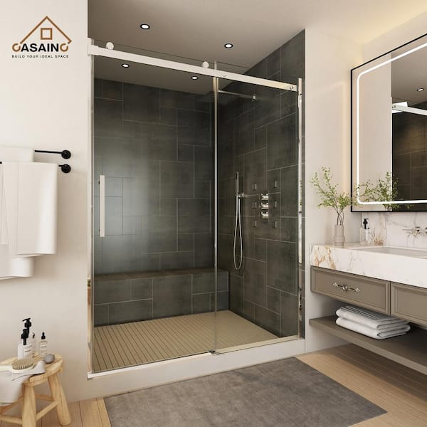 60 in. W x 76 in. H Frameless Single Sliding Shower Door in Chromed with Clear Shower Glass
