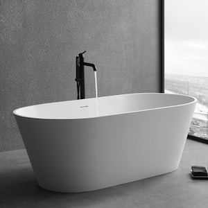 Maria 67 in. Stone Resin Solid Surface Matte Flatbottom Freestanding Bathtub in White