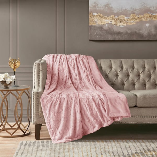 Madison Park Marselle Blush Faux Fur Throw Blanket