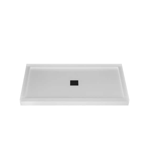 48 in. L x 32 in. W Alcove Shower Pan Base with Center Drain in Gloss White
