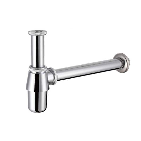 1-Piece Brass Bathroom Sink P-Trap Pipe in Chrome, Slip Inlet Bathroom Sink Waste Pipe Drain Tube Kit for Undermount