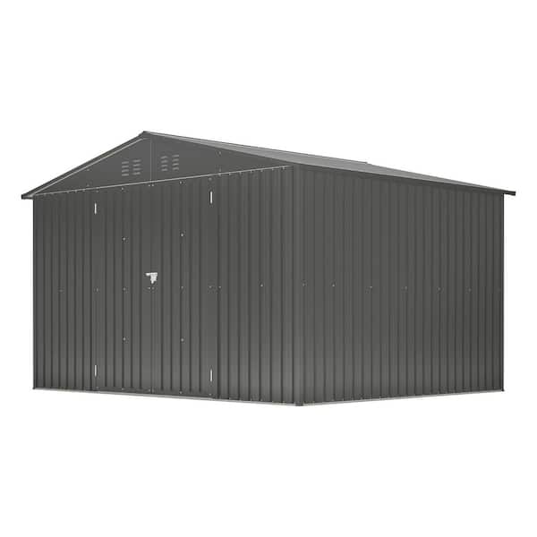 10 ft. W x 8 ft. D Dark Gray Outdoor Metal Storage Shed with Floor Frame Foundation, Sloped Roof, Air Vent (80 sq. ft. )