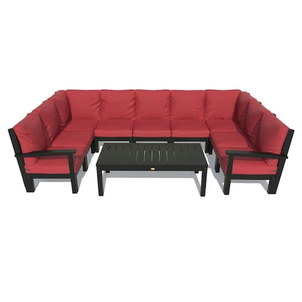 Highwood Bespoke Deep Seating 10-Piece Plastic Outdoor Sectional Set and Conversation Table with Cushions