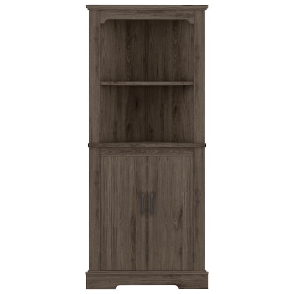 Unbranded 30.6 in. W x 22.3 in. D x 69.3 in. H Brown Linen Cabinet with Doors and 2 Open Shelves for Dining Room