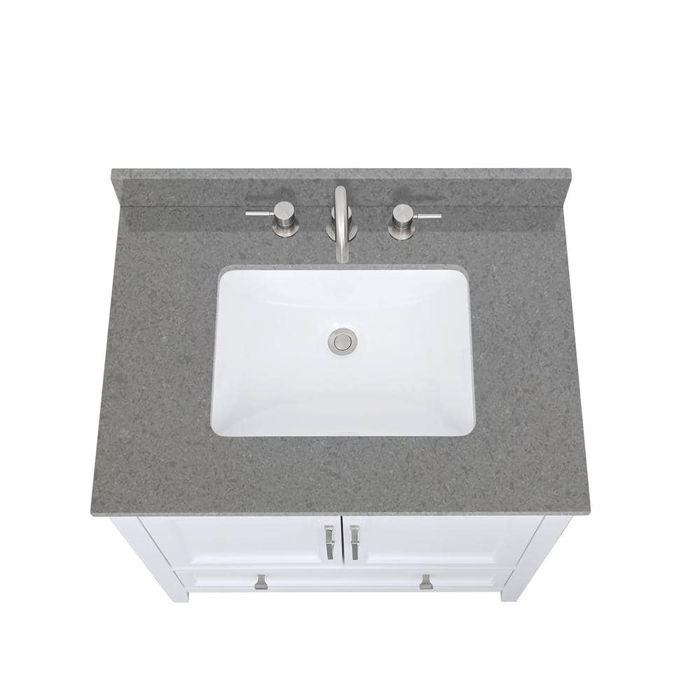 31'' Gray Quartz Single Bathroom Vanity Top with White Sink