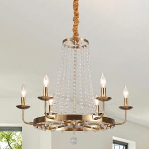 6-Light Gold Traditional Circle Candlestick Crystal Chandelier Lighting for Dining Room Living Room