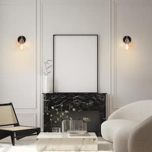 Plrhsbtic Modern 9 in. 1-light Brass and Matte Black Wall Sconce with Barn Seeded Glass Shade, Bathroom Vanity Light