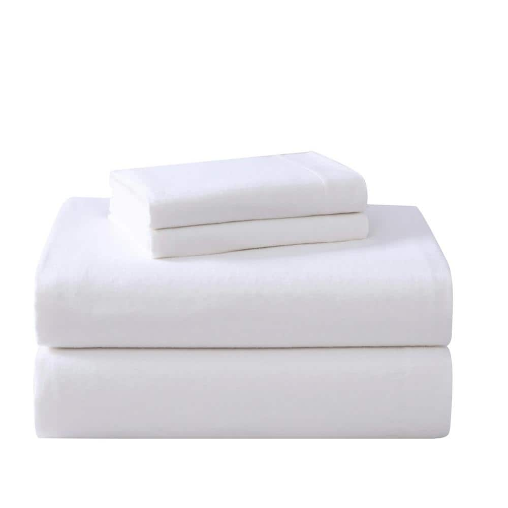 Laura Ashley LA Solid 4-Piece White Cotton Full Sheet Set USHSA01188417 ...