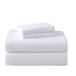 LA Solid 4-Piece White Cotton Full Sheet Set