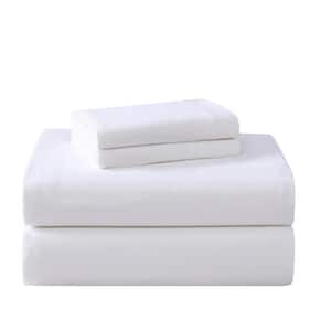 LA Solid 4-Piece White Cotton King Sheet Set