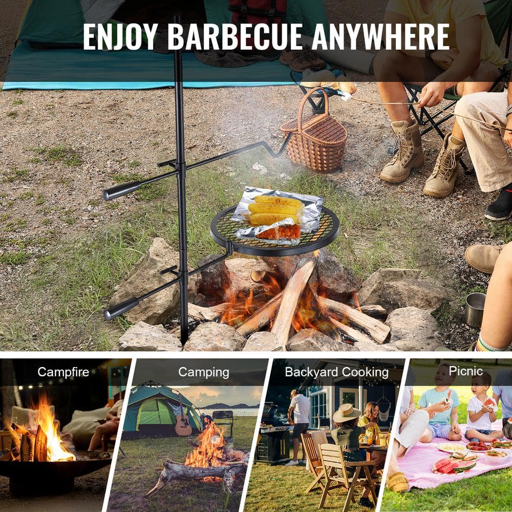 14-Inch Round Black Stainless Steel Swivel Campfire Grill