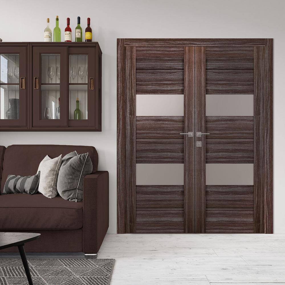 Gray Oak Right-Handed Prehung Interior Door with Frosted Glass