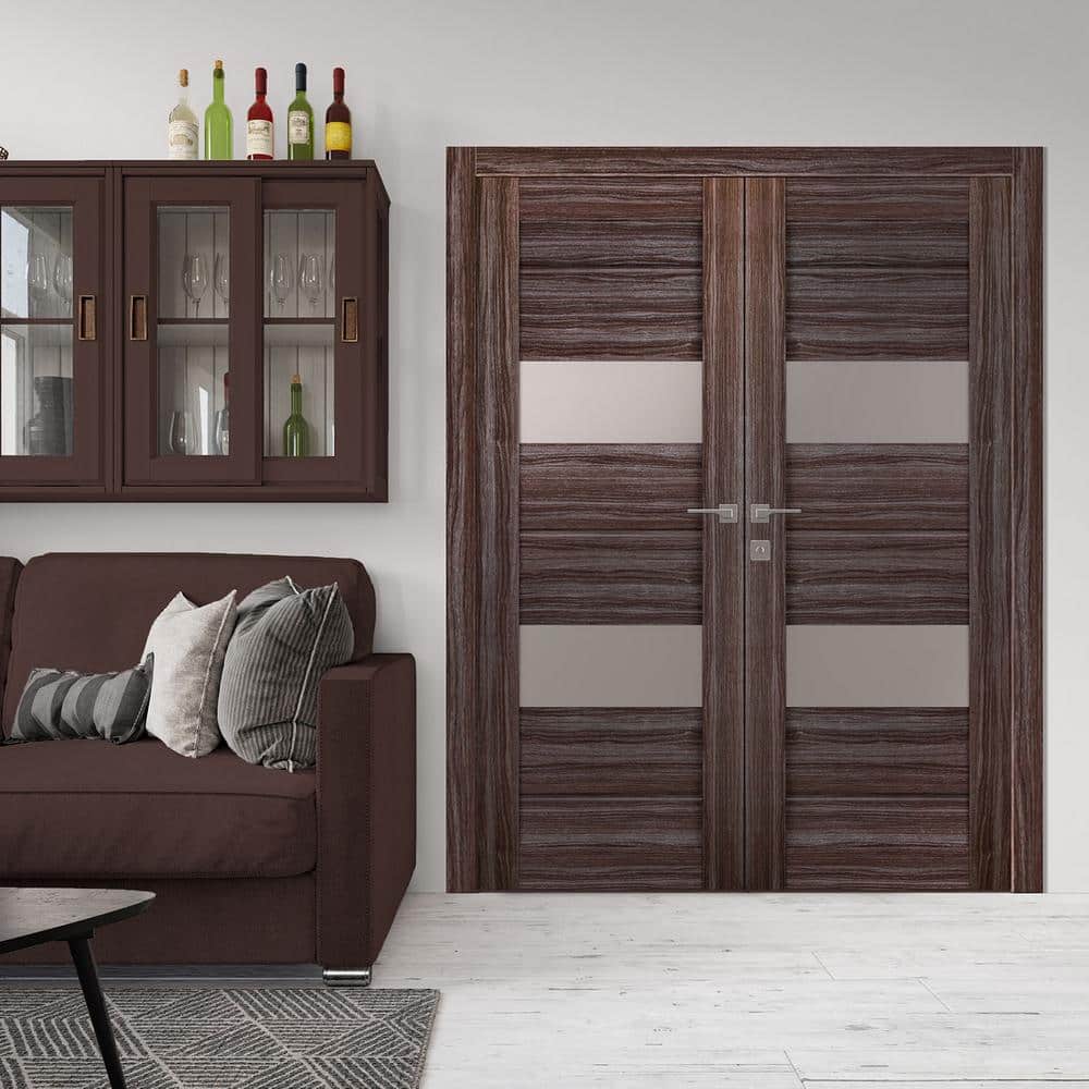 Brown and Gray Oak 48" Prehung Interior Door with Frosted Glass