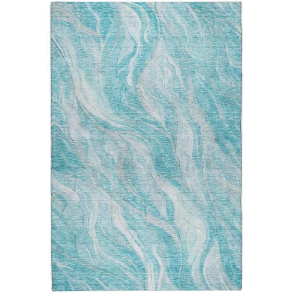 Dream Shag Premium Machine Washable Abstract ADS720 Teal 5 ft. x 7 ft. 6 in. Area Rug