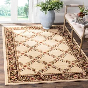 Lyndhurst Ivory/Brown 5 ft. x 8 ft. Floral Border Diamond Area Rug