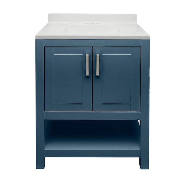 Amluxx Tufino 25 in. W x 19 in. D x 36 in. H Bath Vanity in Navy Blue with Cultured Marble Vanity Top in White with Backsplash