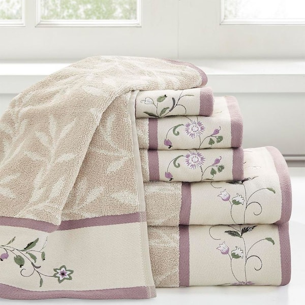 Unbranded 6-Piece Purple Embroidered Cotton Jacquard Towel Set for bathroom,2-Bath Towels, 2-Hand Towels and 2-Fingertip Towel Set