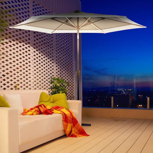 10 ft offset cantilever patio umbrella Autlaycil 10FT Cantilever Patio Umbrella with Solar Lights Included Base  360 Rotation Large Offset Hanging Outdoor Shade