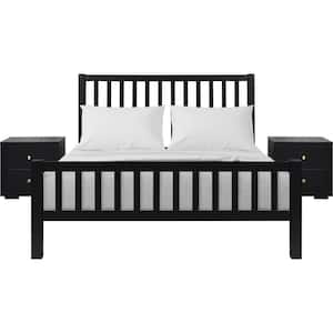 Hampton Black Wood Frame Queen Platform Bed with Storage (2-Nightstands)