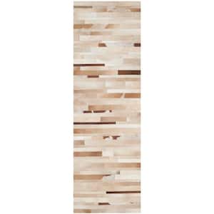 Studio Leather Tan/Ivory 2 ft. x 11 ft. Striped Abstract Runner Rug