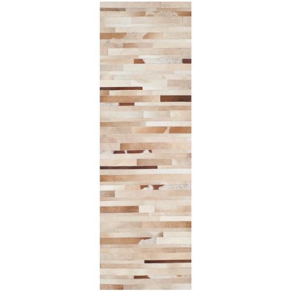 Studio Leather Tan/Ivory 2 ft. x 9 ft. Striped Abstract Runner Rug