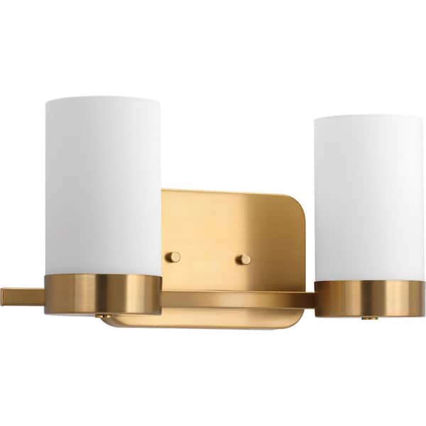 Progress Lighting Elevate Collection 2-Light Brushed Bronze Etched White Glass Mid-Century Modern Bath Vanity Light