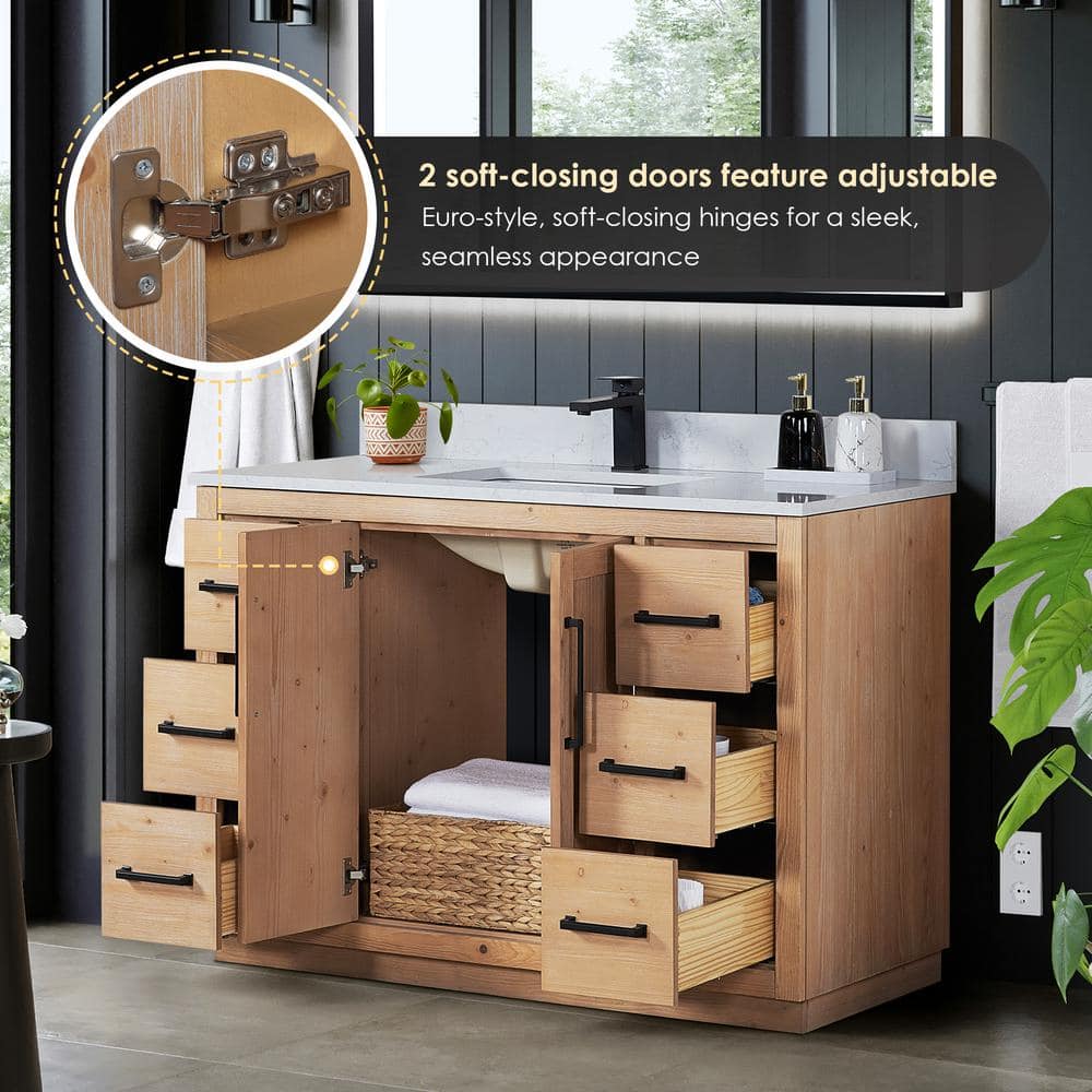 Cicero 48" Light Brown Fir Wood Vanity with White Stone Top