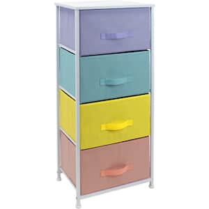 Drawer Multi-Colored Pastel Dresser Steel Frame Wood Top Easy Pull Fabric Bins 17.75 in. L x 11.87 in. W x 37.50 in. H 4