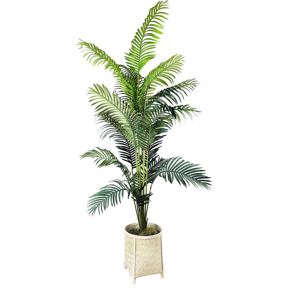 6 ft. Artificial Palm in White Woven Footed Basket
