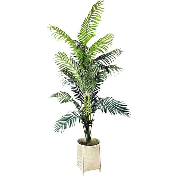 Unbranded 6 ft. Artificial Palm in White Woven Footed Basket