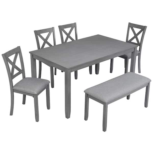 6-Piece Acacia Wood Outdoor Conversation Patio Furniture Set with Gray Cushions