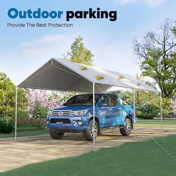 10 ft. x 20 ft. Heavy Duty Car Canopy Galvanized Frame Carport Outdoor Party Tent Boat Shelter - Gainsboro