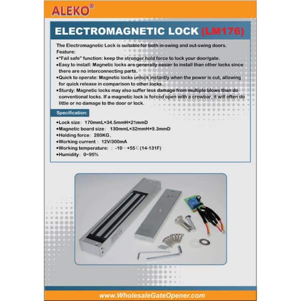 ALEKO Electromagnetic Metal Lock LM176 12/24 - Volt For Sliding Gate Opener