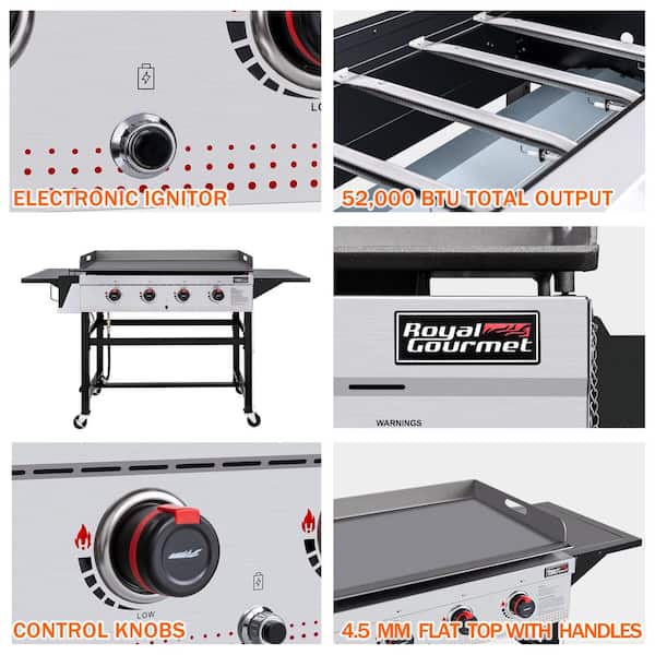 Cooking Stove With 4 Burner Gas Cooker Outdoor Grill Garden Flat Top Grills