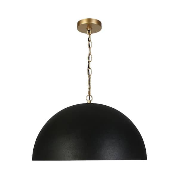 Zevni Industrial 23.6 in. W 1-Light Gold Pendant Lamp, Farmhouse Pendant Light with Black Dome Shade for Dining Room, Kitchen