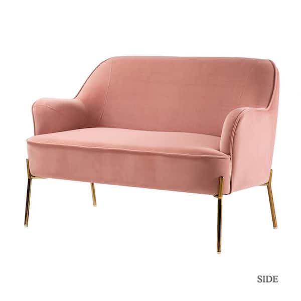 JAYDEN CREATION Agacia 43 in. Pink Polyester Recessed Arms Loveseat Sofa with Piped Edges Design