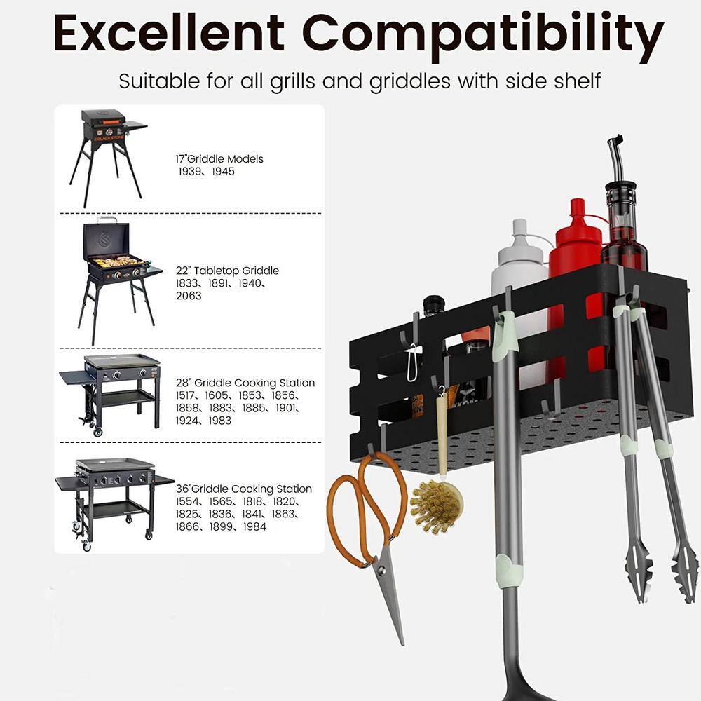 Space Saving Black Metal Grill Storage Rack with Magnetic Tool Holder