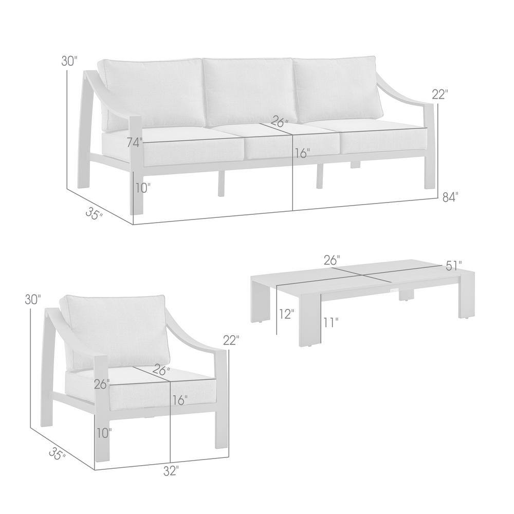 Koda Black Aluminum Outdoor Coffee Table with Gray Cushions