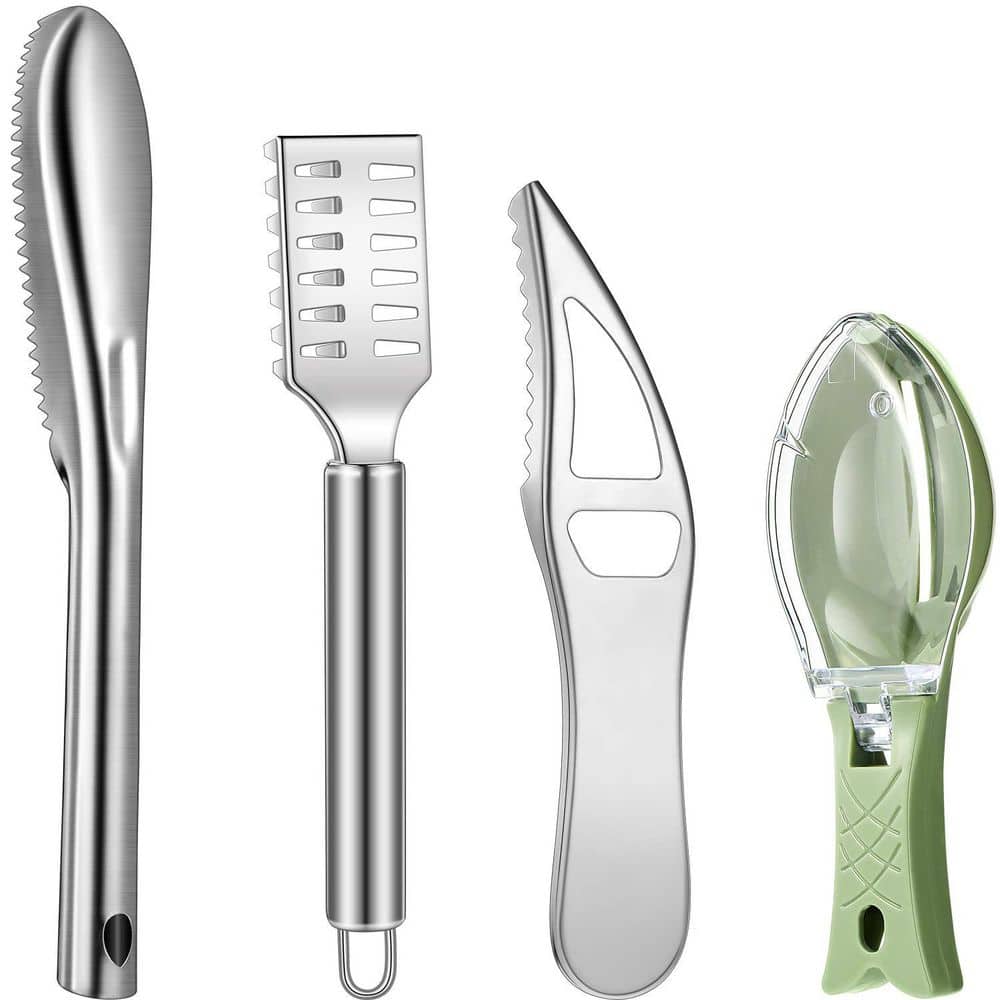 4 Pieces Stainless Steel ABS Fish Scaler Remover Kitchen Peeler Set with Bottle Opener Multi-Functional Design