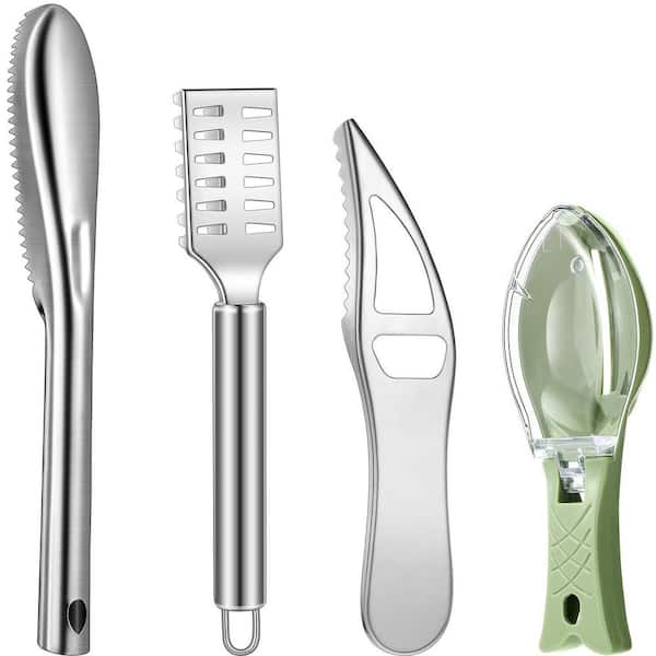 4 Pieces Stainless Steel ABS Fish Scaler Remover Kitchen Peeler Set with Bottle Opener Multi-Functional Design