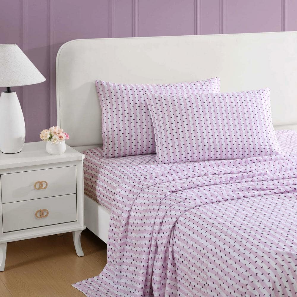 Butterfly Stripe Purple Full Microfiber Sheet Set