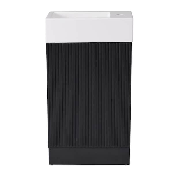 18.6 in. Single Sink Freestanding Black Bath Vanity with White Ceramic Top, Two-tier Shelf, Toilet Paper Holder
